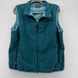 LL Bean Womens XL Fleece Vest Full Zip Teal Blue Sleeveless Jacket 0AFX5